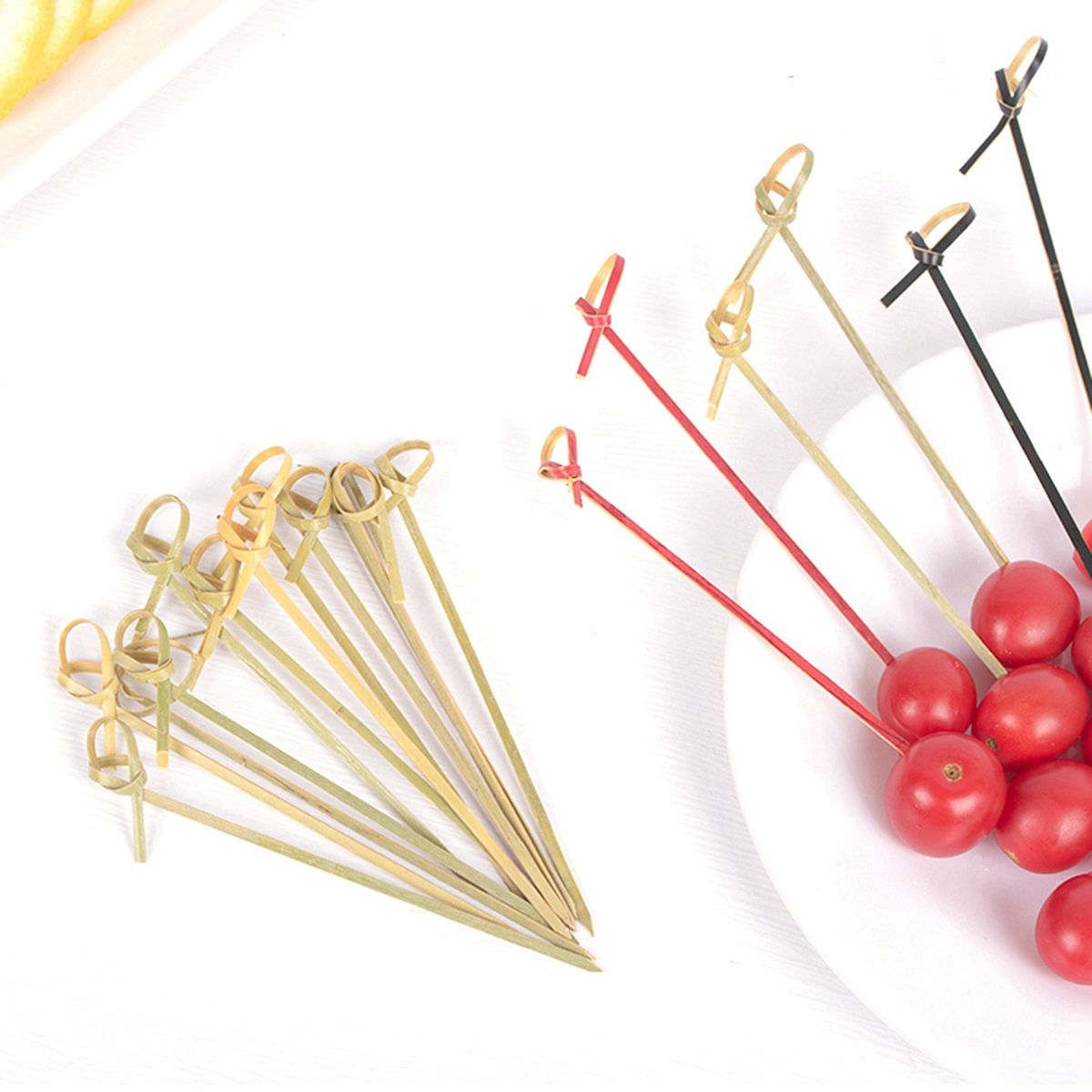 Tăm Tre Xiên Trái Cây Thắt Nút Màu Tự Nhiên 100 Chiếc, 12Cm